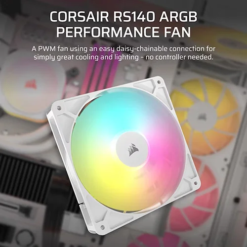 Corsair RS140 ARGB White 140mm PWM Cabinet Fan (Single Pack)